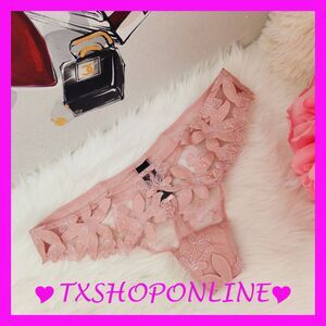 💗👙Victoria's Secret pink floral applique thong pantie 👙💗NWT